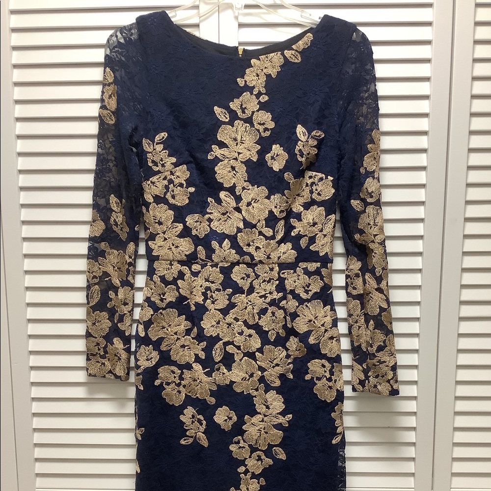 Lace blue and tan dress